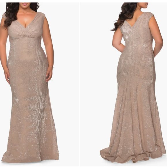 LA FEMME SEQUIN TRUMPET CHAMPAGNE GOWN sz 20 - Picture 1 of 3